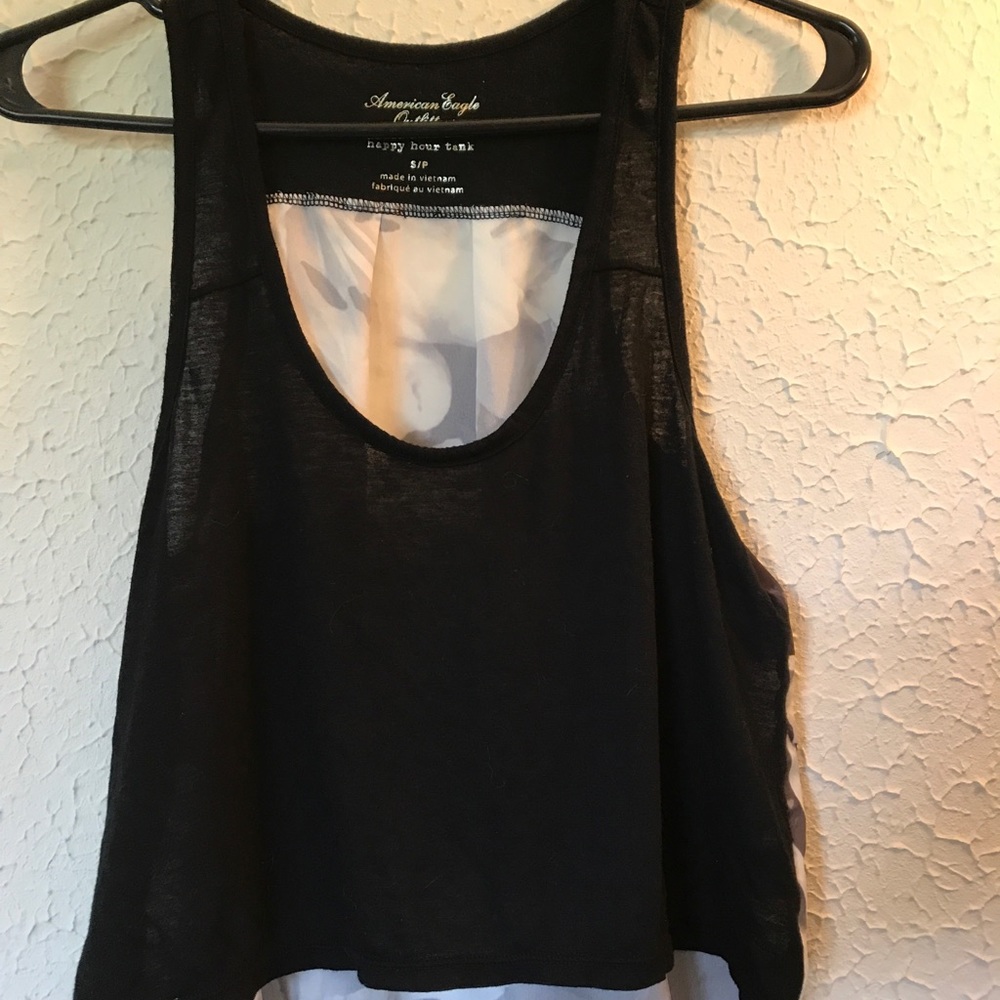 Black American eagle high low tank top